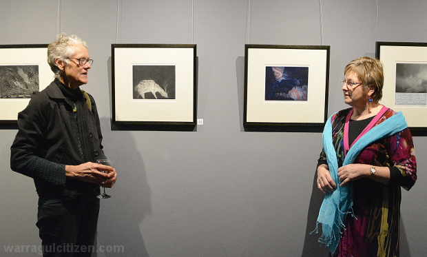 Fiona Reynolds and Judy Dorber at the exhibition opening by William PJ Kulich for warragul baw baw citizen newspaper